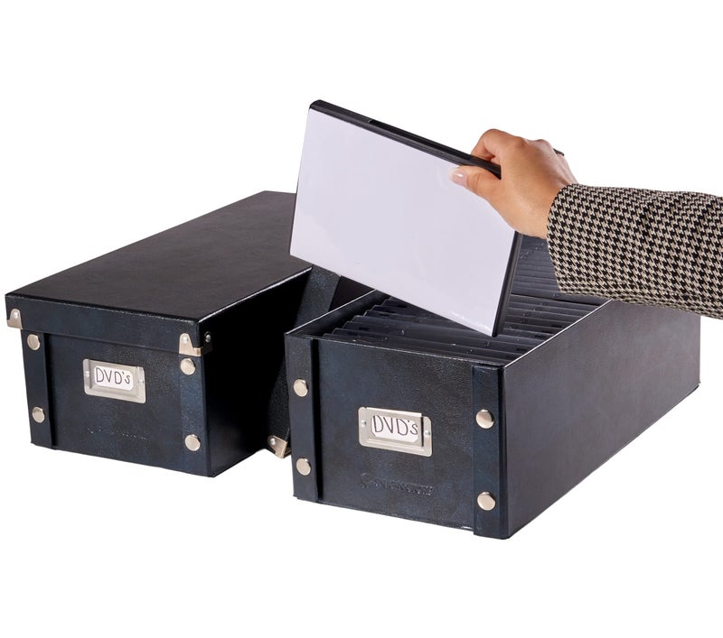 Snap-N-Store DVD Storage Box - 2 Pack - Durable 6 x 8.2 x 16.5 Inch Movie Organizers - Disc Holders with Lids to Store up to 52 DVD Cases - Black. - Image 1